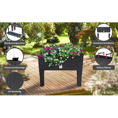 Jardinera elevada, antracita, 60 x 25 x 46 cm, diseño de ratán (1/5)
