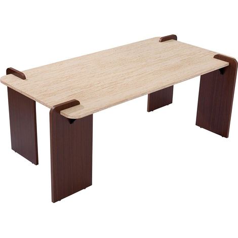 Table Basse Effet Travertin "Misty" 120cm Beige & Marron (1/5)