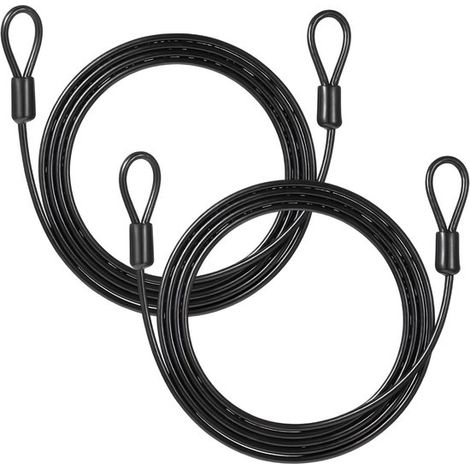 Set mit 10 schwarz beschichteten Stahlsicherheitsseilen 2 m × 4 mm – mit Ösen zur Sicherung von Fahrrädern und Anhängern (1/5)