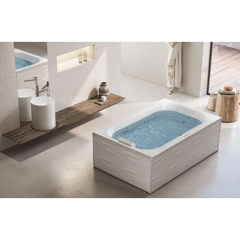 Kinedo - Baignoire Balneo Rectangulaire - Bossanova - Vague - 185 x 120 cm - Fabrication française - Tête à gauche - Avec tablier (1/5)