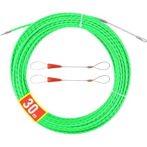 (Vert) Aiguille d'électricien 30 m, tire-câble électrique 4 mm, tire-câble avec 2 têtes de guidage flexibles, aiguille à câble, enfile-câble électrique pour la pose de goulottes (1/5)