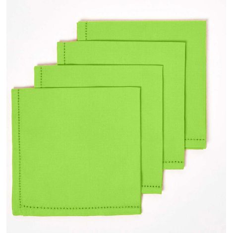 HOMESCAPES Lime Green Cotton Fabric 4 Napkins Set