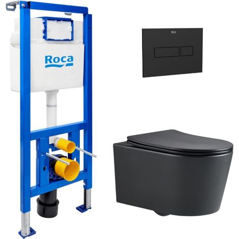 Pack WC bâti-support + WC suspendu sans bride Swiss Aqua Technologies avec abattant SoftClose + plaque (ROSTBRBMR02-FR)