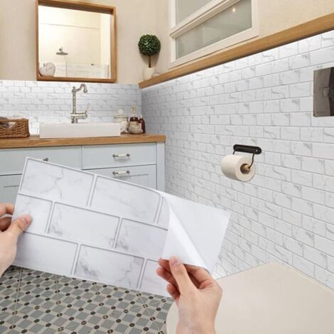 Autocollants pour carrelage mural – 12 pièces, adhésifs rénovateurs salle de bain avec motif marbre, faciles à poser et résistants à l’humidité