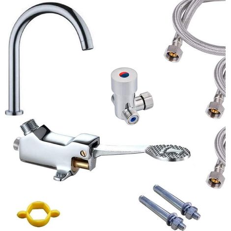 G1/2 Hot and Cold Water Pedal Faucet, Non-Contact Mixer for Sanitary Hand Washing in Hospital Public Area (1/5)