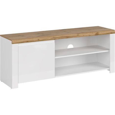 KONSIMO DAMINO Lowboard , Glas Weiß/Eiche Wotan Dekor (1/3)