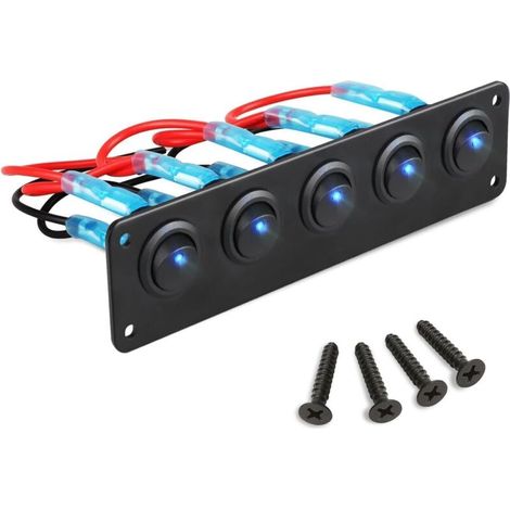 5-fach Wippschalterpanel, wasserdichter 12V 20A Wippschalter mit blauer LED, Schalterpanel für Auto, LKW und Boot (1/5)