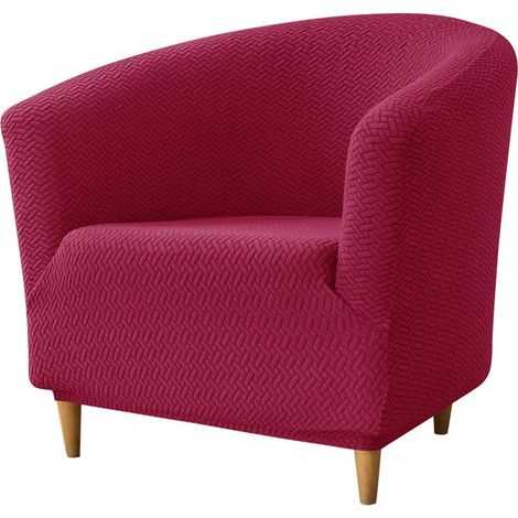 Funda para sillón individual tipo cabriolet, color rojo burdeos, funda elástica de jacquard Chesterfield para sillón tipo club, ideal para sala de estar o cafetería (1/5)