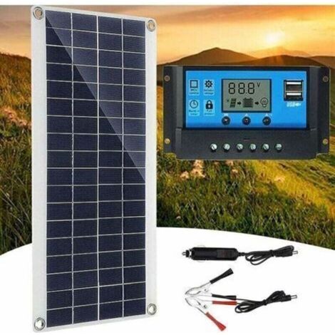 300-W-12-V-Solarpanel-Set, Solarpanel, weiteres Batterieladegerät-Set mit 60-A-Solarladeregler für Wohnmobil, Yacht, Outdoor-Einsatz, Garten, Beleuchtung (1/4)