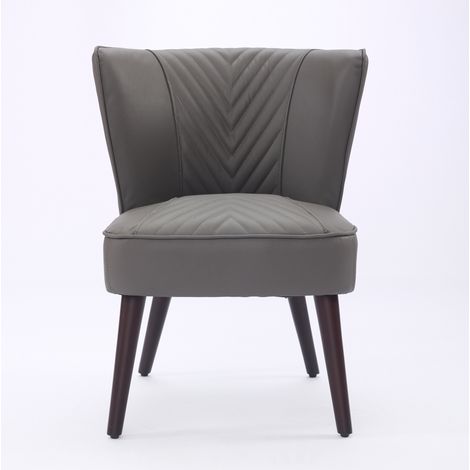 Sillón lounge de cuero auténtico gris sin reposabrazos con base de madera de caucho – MODENUIT (1/5)