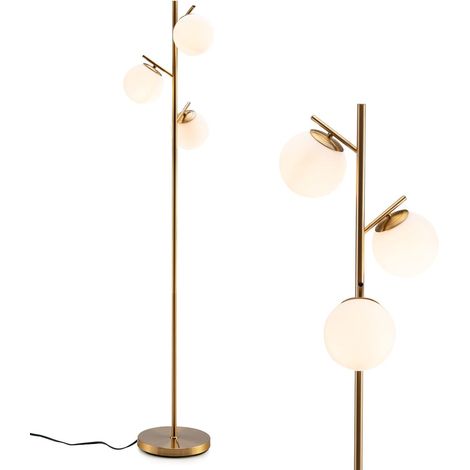 COSTWAY Lampada da Terra a 3 Globi, Lampada a Stelo Moderna con Comodo Interruttore a Pedale, 3 Basi per Lampadine e Robusto Palo in Metallo, Ideale per Salotto, Camera da Letto e Studio (1/5)