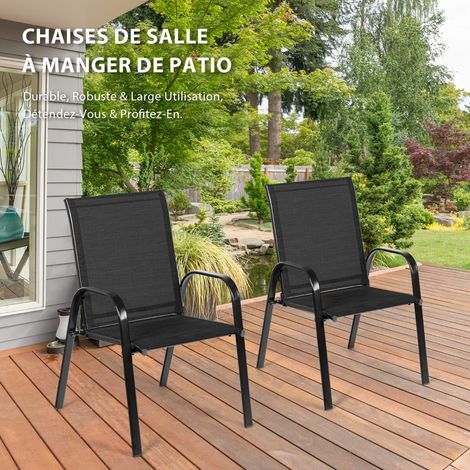 Chaise de Salle à Manger d'Extérieur Accoudoirs Incurvés Tissu Séchant Cadre Métal Renforcé Noir CW21434 (1/2)