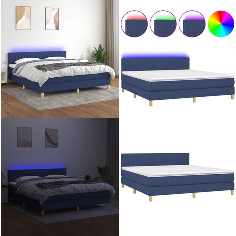Sommier à lattes de lit avec matelas LED Bleu 180x200 cm Tissu - Sommier Tapissier - Lit Avec Led - Lit Design - Lit Moderne - Matelas À Ressorts Ensachés - Home & Living (1/5)