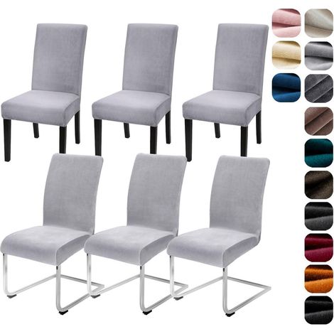 Stuhlhussen 6er Set Samt Stretch für Schwingstühle, waschbar, silbergrau (1/5)