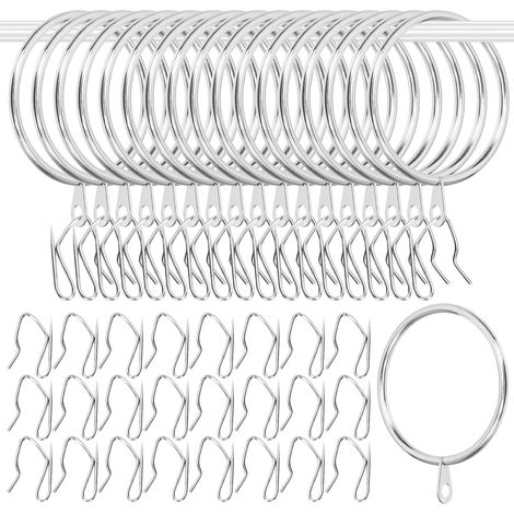 30 Ensembles Anneaux De Rideau, Acier Argenté 42mm, Crochets À Épingle, Pour Fenêtre Et Douche (1/5)