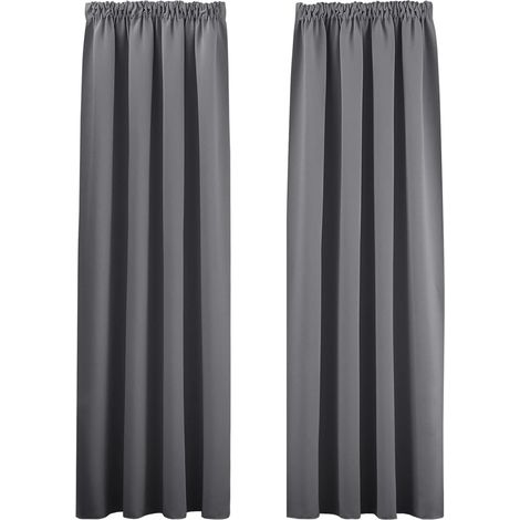 Thermo-Verdunkelungsvorhänge – doppelte hitzebeständige Vorhänge/Paneele mit Raffband, grau, B 140 und H 220 cm, 2 Stück