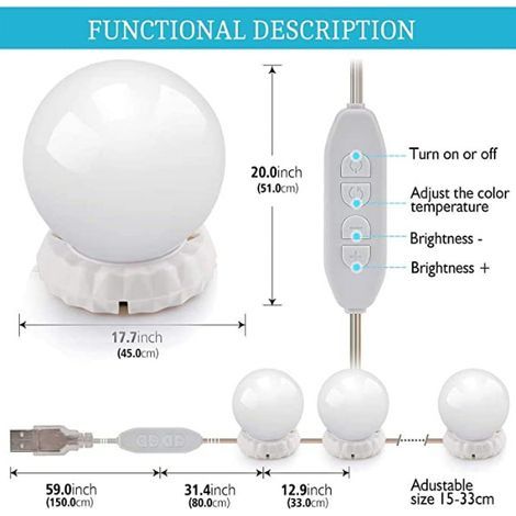 Lot de 14, Ampoules LED Lumière de Miroir, Kit de Lumière LED, USB Lampe LED pour Miroir de Courtoisie pour Maquillage, en Bois, luminaire résistant et facile à entretenir, prêt à l'emploi (1/5)