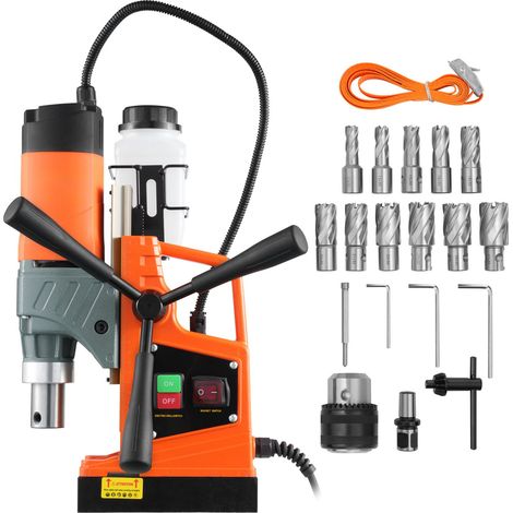 Perceuse magnétique portative 1450W, diamètre de perçage 40mm, force 12500N, 850 tr/min, avec 11 trépans carottiers, pour métal et industrie. (1/5)