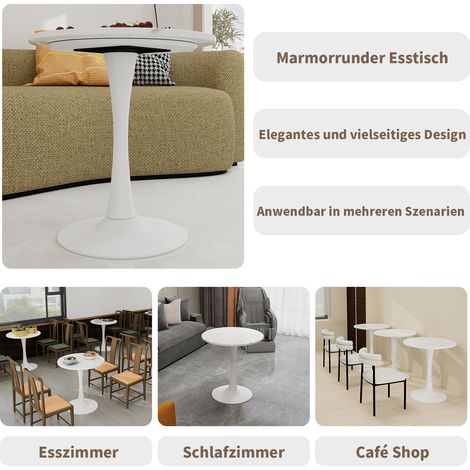 Table ronde en marbre blanc veiné 27,6 pouces, table de salle à manger moderne vintage pour 2 à 4 personnes, élégante et polyvalente pour salon ou cuisine (1/5)