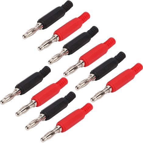 Paquete de 10 conectores banana de 4 mm, latón y PE, carcasa con revestimiento en espiral rojo y negro, conector abierto, 30 V CA 60 V CC (1/5)