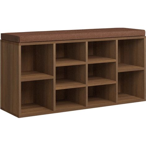 Banco zapatero 10 compartimentos 103 x 30 x 48 cm madera contrachapada color roble marrón DEC024864 (1/4)