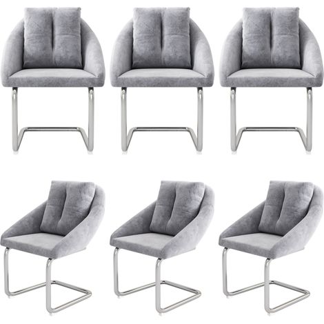 Chaise de salle à manger en velours gris avec coussin, lot de 6, chaise pivotante avec pieds incurvés (1/5)