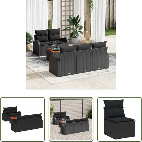 vidaXL Mobilier extérieur - Ensemble de canapé de jardin avec coussin 6 pcs Noir polyrotin (1/5)