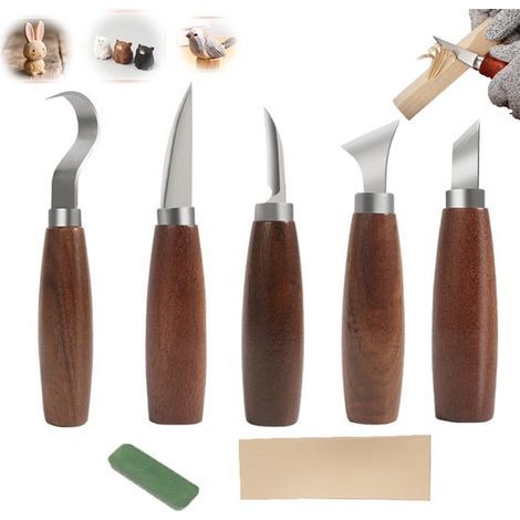 8-Piece Wood Carving Tool Set - Chisel Tool Set - Wood Carving Tools - DIY Craft Projects - Includes detailing knife, grooving knife, hook knife, and plane knife - Suitable for wood carving beginners (1/5)