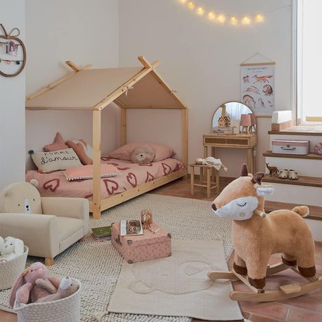Lit cabane enfant ILAN 90 x 190 cm + matelas 90 x 190 cm Blanc (1/5)