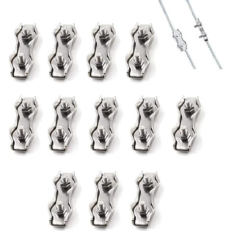 12-teilige M3-Doppelstahldrahtseilklemme, Edelstahl-Kabelklemmenanschluss, Bremskabel-Befestigungsklemme, verwendet für 2-mm-Stahldrahtseile (1/5)