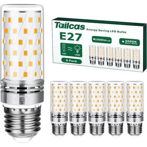 6er-Pack E27-LED-Lampen, 12 W, 1000 lm, 360° Abstrahlwinkel, entspricht einer 100-W-E27-Halogenlampe, 230 V Wechselstrom, warmweißes Licht (2700 K) für Innenbeleuchtung, nicht dimmbar.