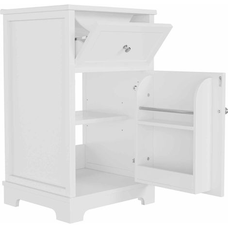 Meuble-lavabo MDF blanc, 51x46x87 cm, laqué, tiroir coulissant, étagères réglables, pieds hauts, vasque intégrée, rangement pratique (1/5)