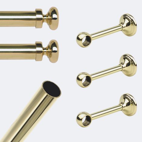 Kit de tringle à rideaux Laiton Poli Verni 250cm Diam.20mm Embout Regency - Fixation Mur - Boulet (1/5)