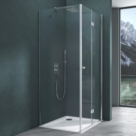 Mai & Mai Duschkabine Komplett Duschtasse Falttür 75x120x190cm ESG 180° Klappbar & Faltbar Mit Hebe- und Senkmechaniamus Lotus-Effekt NANO Eckeinstieg R27