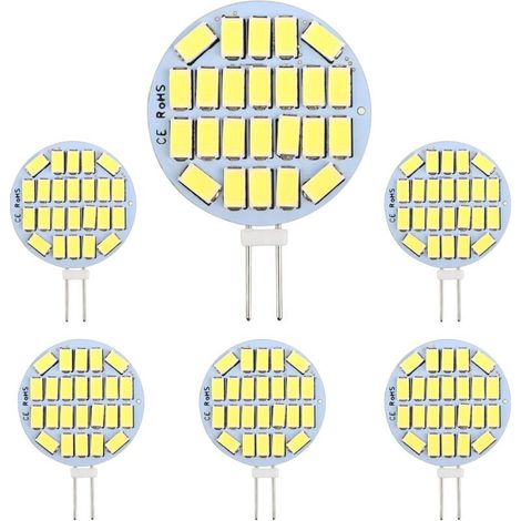 Bombilla LED G4 de 3 W, CA 12–24 V, 300 lm, blanco frío 6000 K, 24 x 5730 SMD, equivalente a lámpara halógena de 30 W, no regulable, redonda, para iluminación de armarios, iluminación general y empotr
