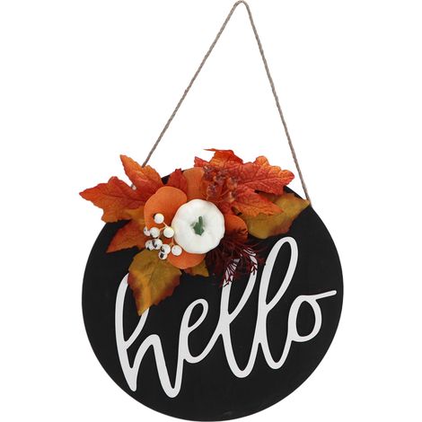 Rundes Türschild aus Holz, Landhausstil, Willkommensschild für die Haustür, Dekoration für Halloween, Weihnachten, Blatt, Ginkgo (1/5)