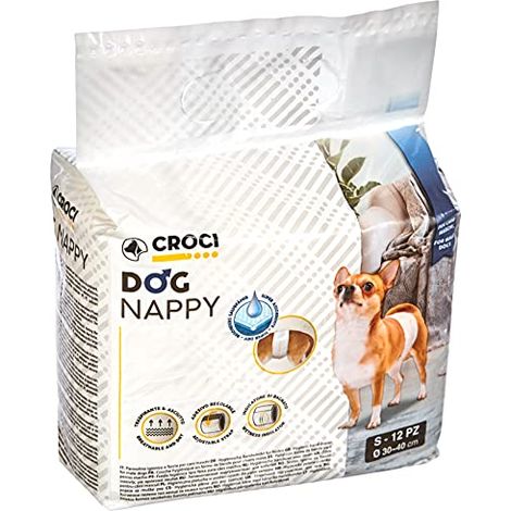 Croci Dog Nappy - Fascia Assorbente per cani maschi, taglia S - Ø 30-40 cm, Mutanda pannolino igienico pipi cane, Antiodore, Usa e getta, Chiusura adesiva regolabile, 12 pz (1/3)