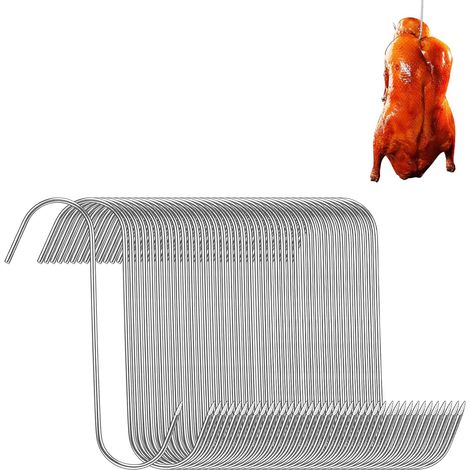 40 - Crochet Boucher - Crochet Fumoir - Acier Inoxydable Résistant À La Chaleur - Pour Suspendre Viande Et Saumon - Cuisine Et Jardin - Argent - 15cm (1/5)