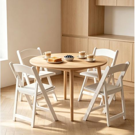 Set 4 sedie pieghevoli bianche in resina, cuscino PU e schiuma, max 120 kg OKMYHOME (1/5)