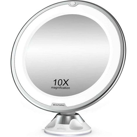 Grossissant Miroir Maquillage 10x avec Lumières LED 1 Joint à Bille d'attache Ajustable à 360° Miroir Cosmétique Portable, pour Salle de Bain, Voyage (1/4)