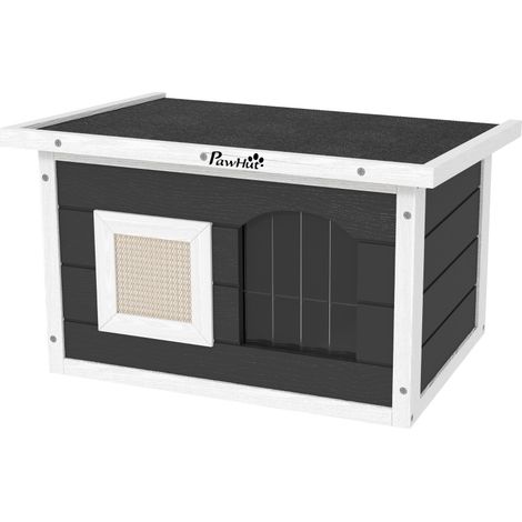 Cuccia per gatti in legno con tiragraffi e porta basculante, impermeabile, 61 x 45 x 36,5 cm (1/5)