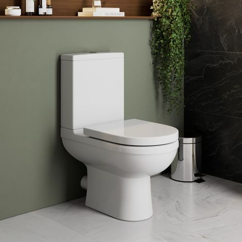 Close Coupled Rimless Toilet Bathroom Soft Close Seat Dual Flush D Shape White (1/4)