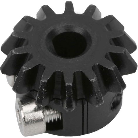 Pignon conique 14 dents en acier moulé, type serrage, alésage 6 mm, module 1,5 pour robot. (1/4)