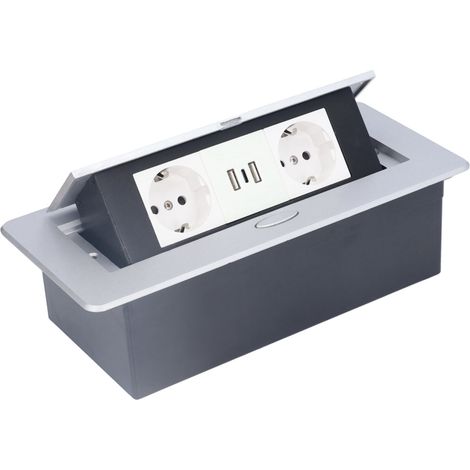 Versenkbare Bodensteckdose, zwei USB-Anschlüsse + USB-C, EU-Wandmontage, Schnellladefunktion, flächenbündiger Einbau, schwarz, 1 Stück (1/5)