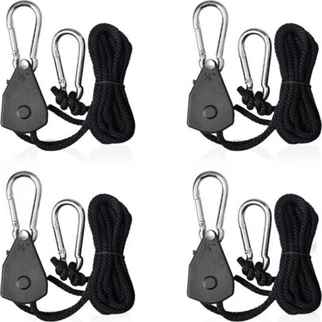 4 Pieces Adjustable Ratchet Ropes with 1/8 Hooks, Shade Sail Tensioner, Ratchet Strap Rope for Lamps or Plants (1/5)