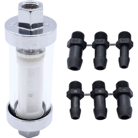 Kit de filtre à carburant réutilisable en chrome avec 6 tuyaux, Compatible avec des raccords de 3/8", 1/4" et 5/16" (1/4)