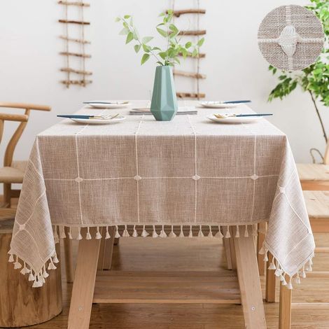 Rechteckige Tischdecke aus Baumwollleinen mit Karomuster in Unifarben zur Dekoration