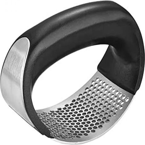 Presse-ail et presse-gingembre (1 pièce) - Compatible lave-vaisselle - Presse de cuisine avec brosse et éplucheur en silicone - Argent - Modèle standard - Découpe efficace (1/5)