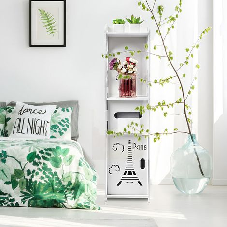 – Colonne de salle de bain blanche 80x20x20cm – Meuble de rangement avec tiroir et porte ventilée – Design moderne pour salle de bain et toilettes (1/4)
