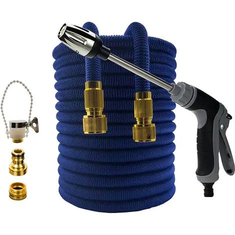 Tuyau d'arrosage extensible haute pression pour jardin (Tuyau bleu UE, 1/2'', 7,6 m) - Fournitures d'irrigation horticole - Pistolet à eau pour le lavage de voiture